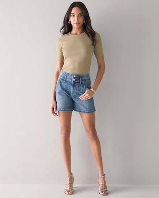 High-Rise Everyday Soft Denim™ Pleated 5-Inch Shorts click to view larger image.