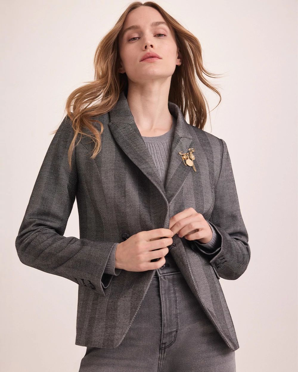 Herringbone WHBM® Cropped Two-Button Studio Blazer