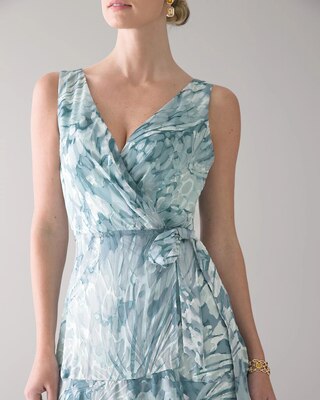 Sleeveless Silk Burnout Faux Wrap Dress