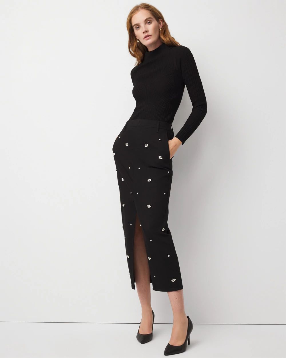 Petite Embellished Denim Maxi Skirt