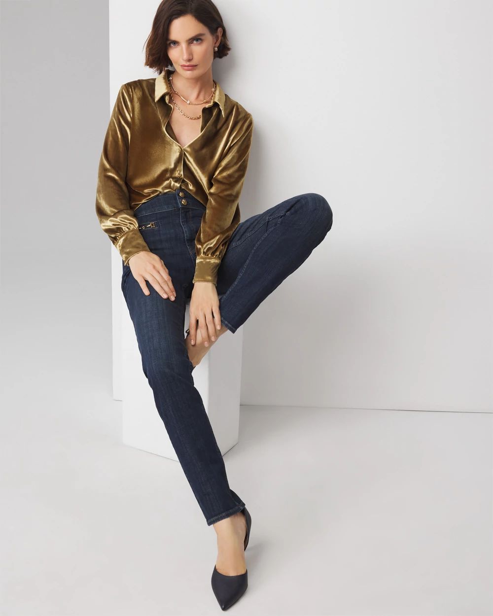 High-Rise Horsebit Slim Jeans