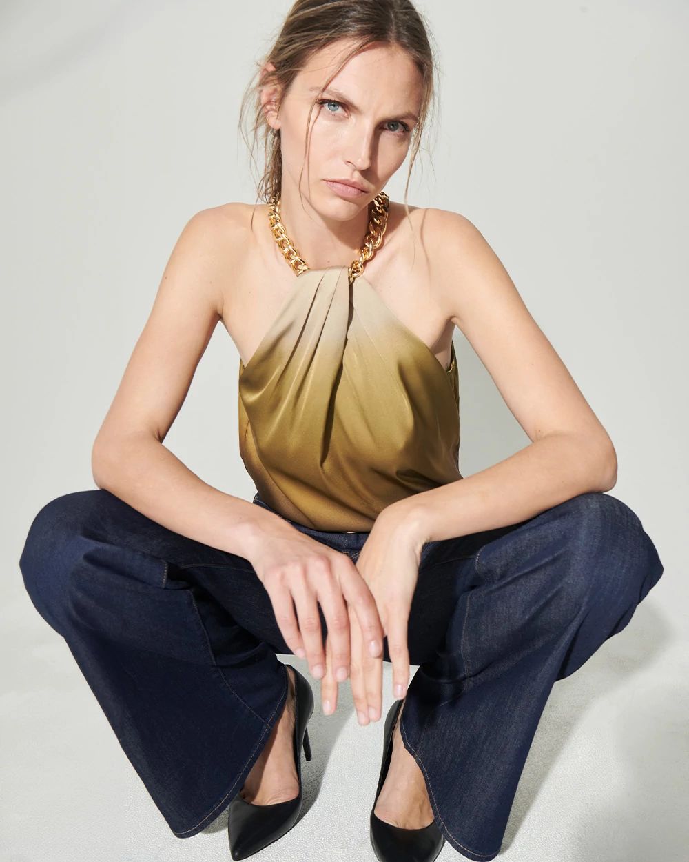Satin Chain-Neck Halter Top