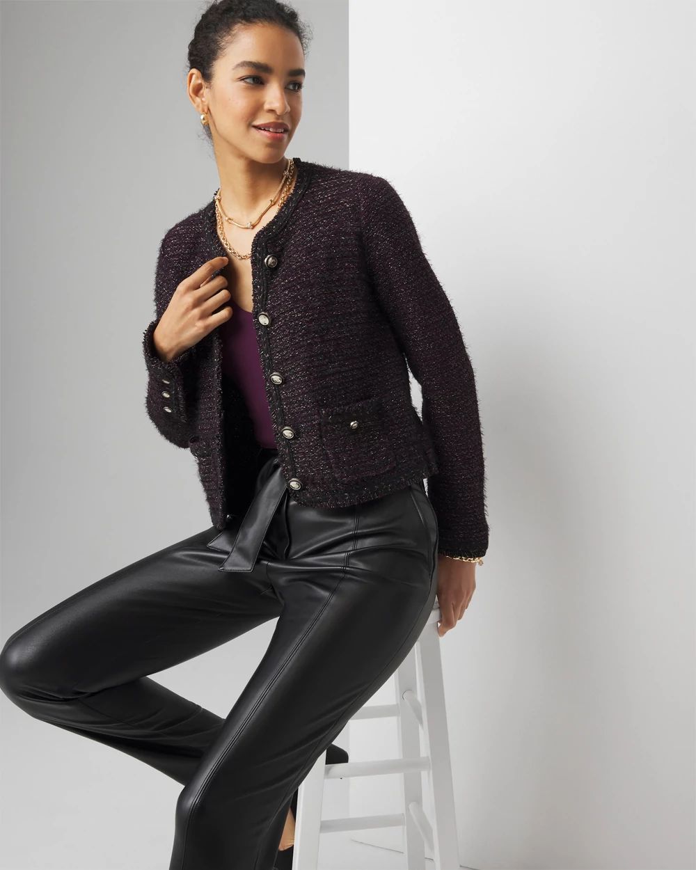 Metallic Tweed Sweater Jacket