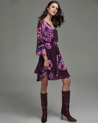 3/4 Sleeve Ruffle Blouson Dress
