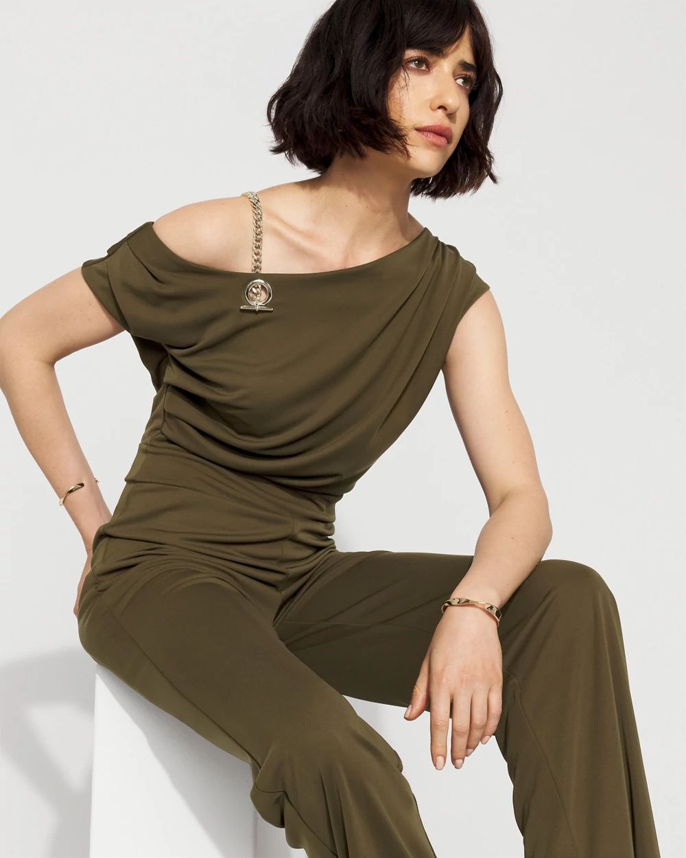 One-Shoulder Draped Jumpsuit click to view larger image.