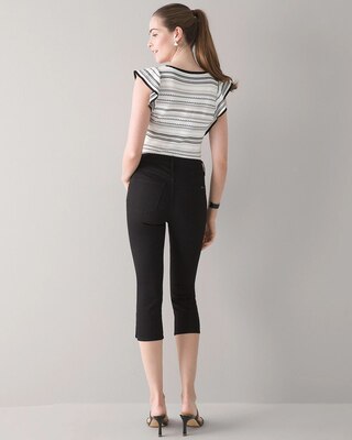 High-Rise Button Hem Black Slim Capri Jeans