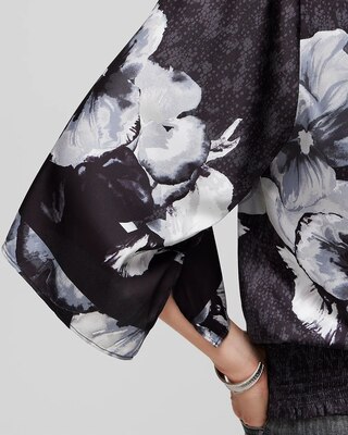 Elbow-Sleeve Smocked Bottom Kimono