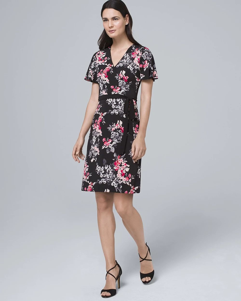 Reversible Floral/Geo-Print Faux-Wrap Dress