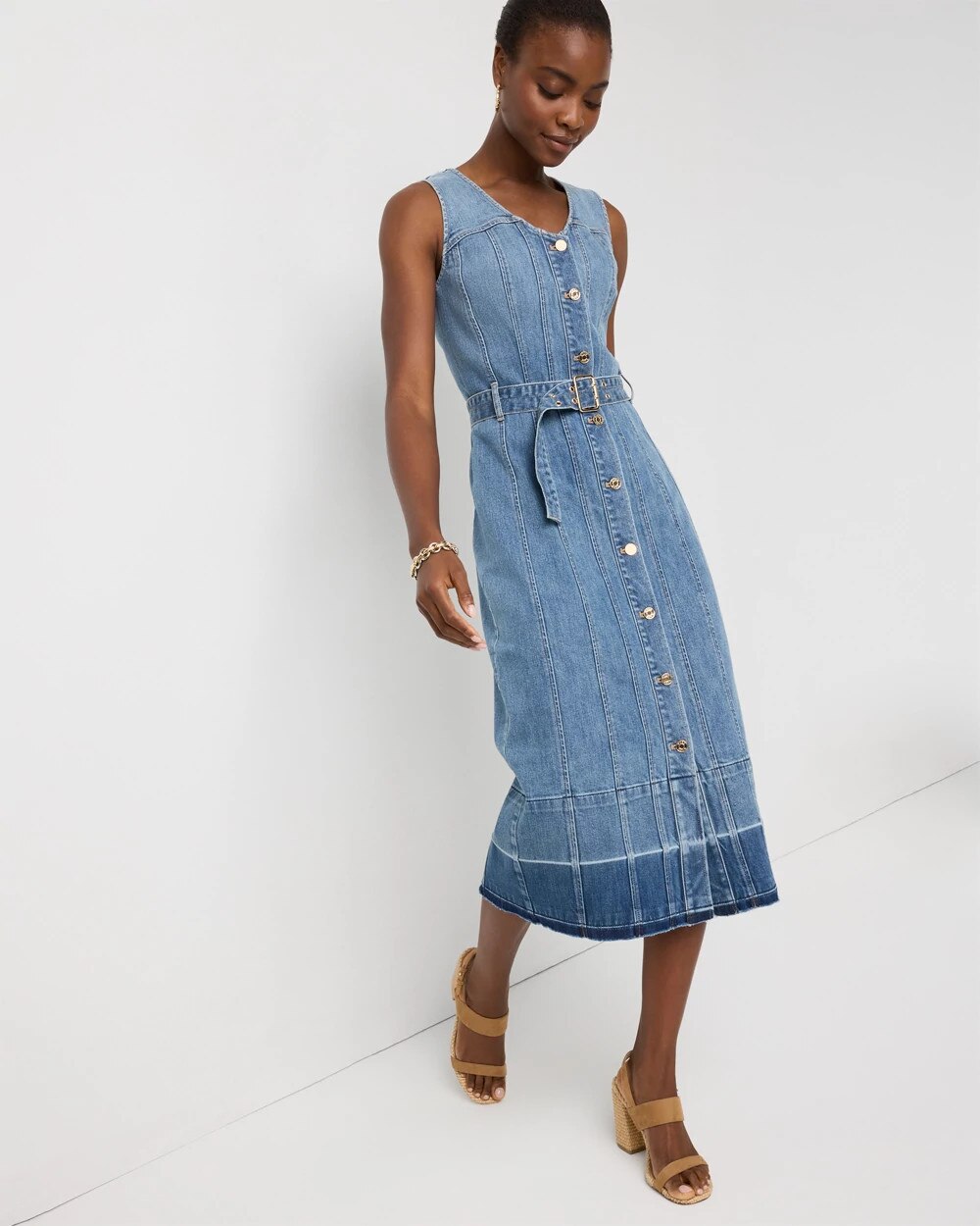 Belted Denim Midi Dress - image 2