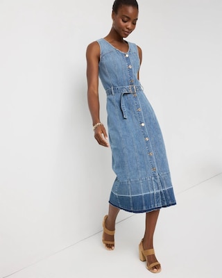 Belted Denim Midi Dress click to view larger image.
