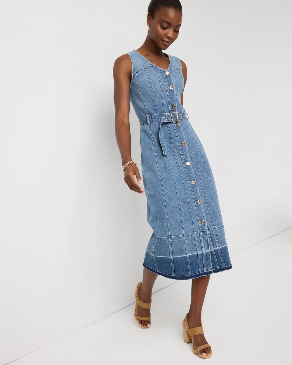 Belted Denim Midi Dress