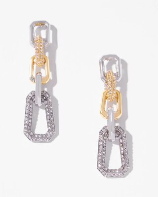 Mixed Metal Crystal Link Linear Earrings