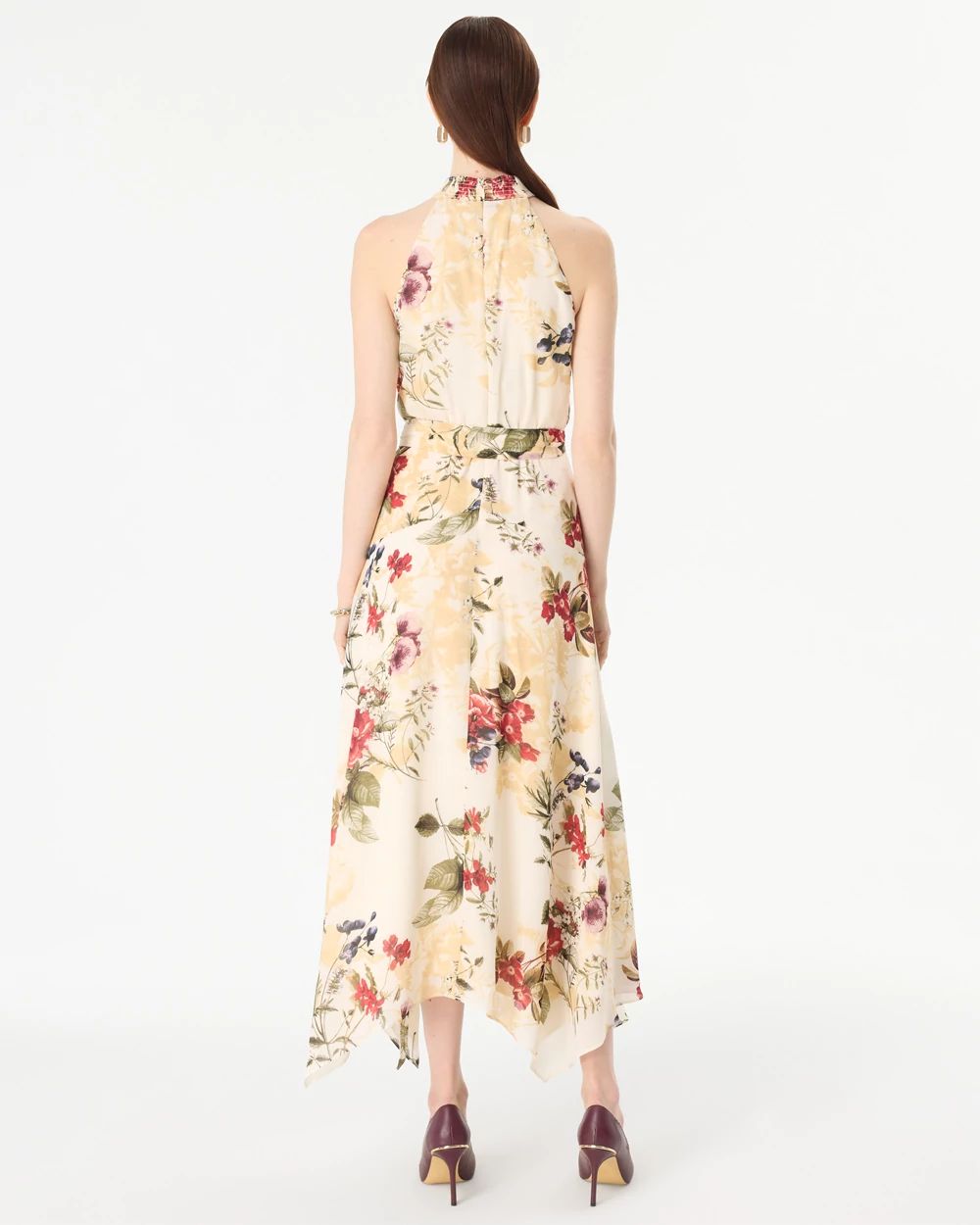 Handkerchief Hem Chiffon Halter Midi Dress click to view larger image.