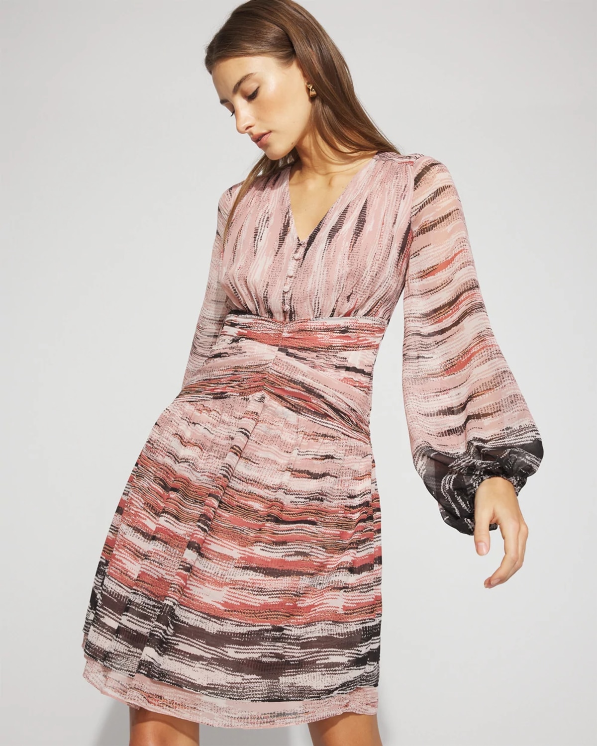 White House Black Market Petite V-neck Printed Mini Dress