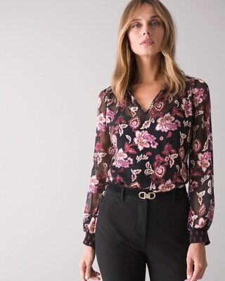 Petite Long-Sleeve Burnout Blouse
