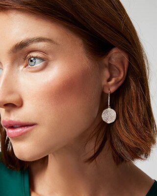 Gold Pave Disc Drop Earrings