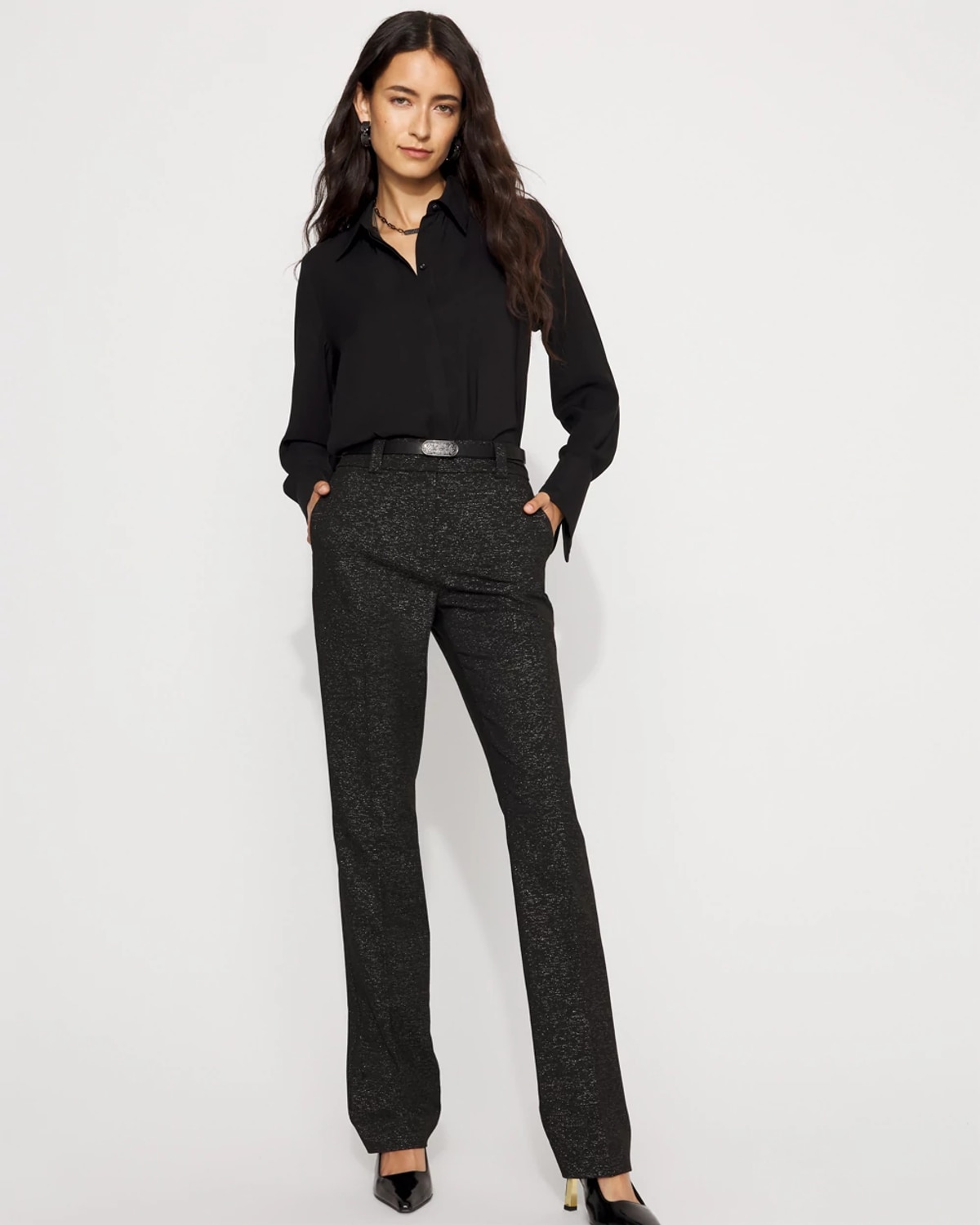 White House Black Market Blake Lurex Slim Boot Pants In Black