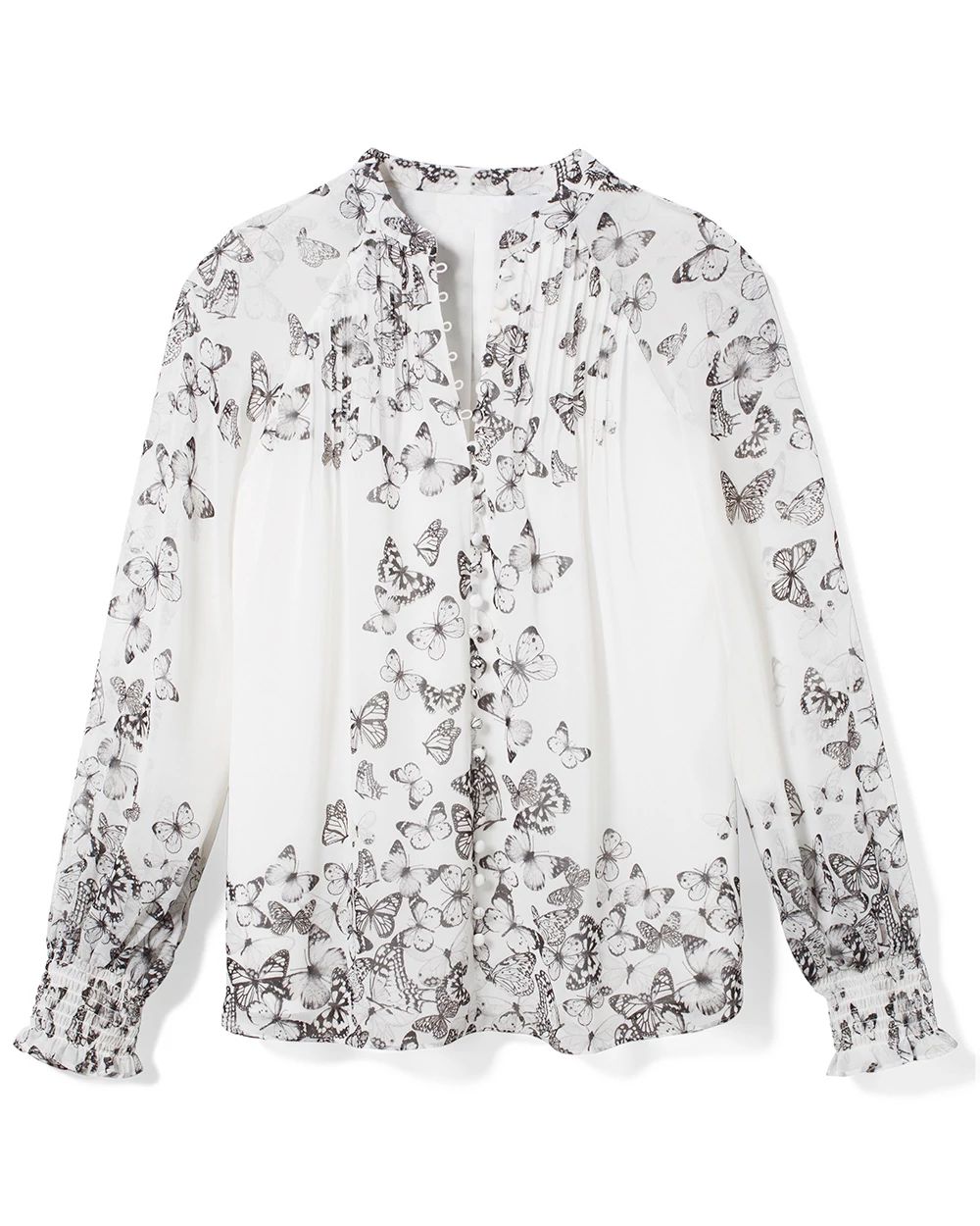 Pleated Butterfly Print Blouse