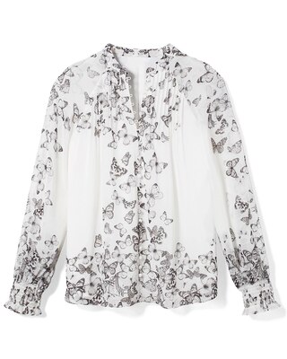 Pleated Butterfly Print Blouse