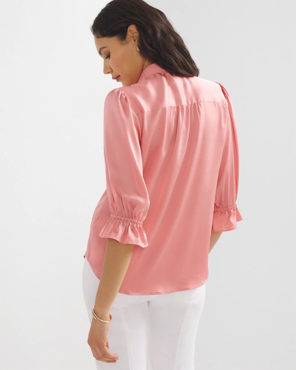 Elbow Sleeve Satin Button Shirt click to view larger image.