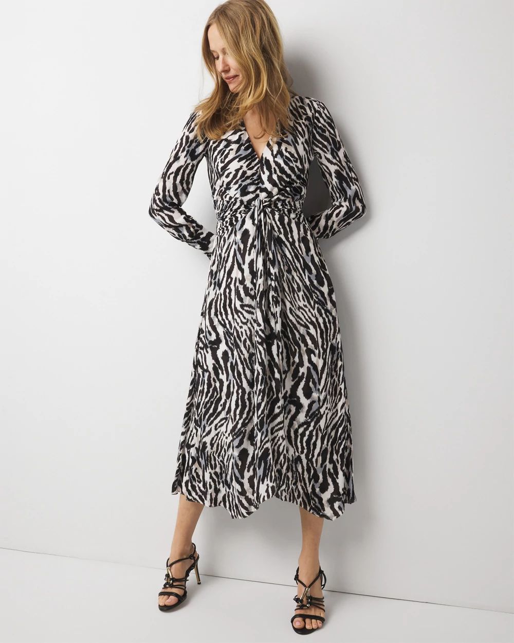 Animal Print Twist-Front Midi Dress