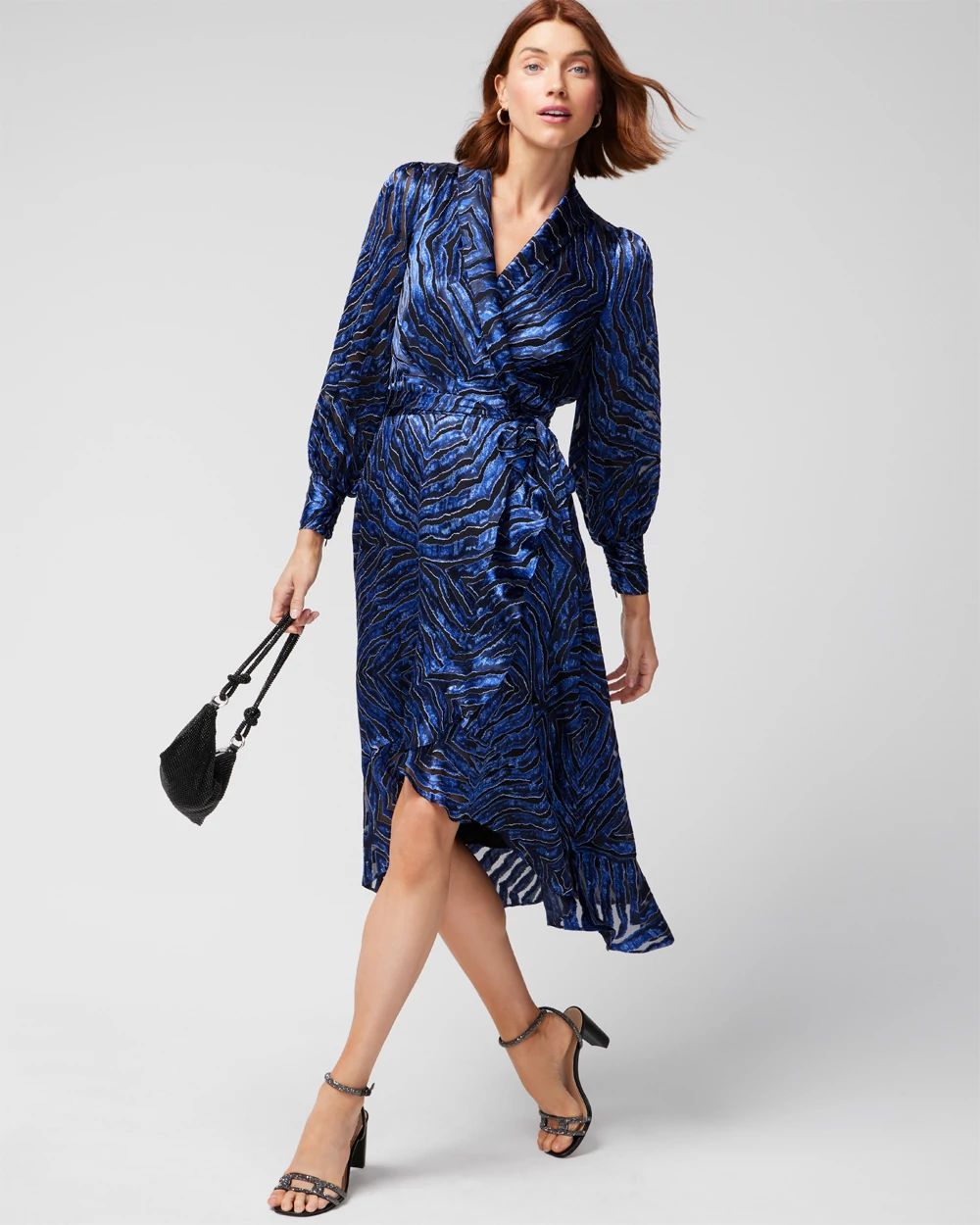 Long Sleeve Silk Burnout Wrap Dress