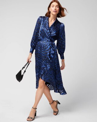 Long Sleeve Silk Burnout Wrap Dress