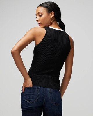 V-Neck Snap-Front Rib Knit Sweater Tank