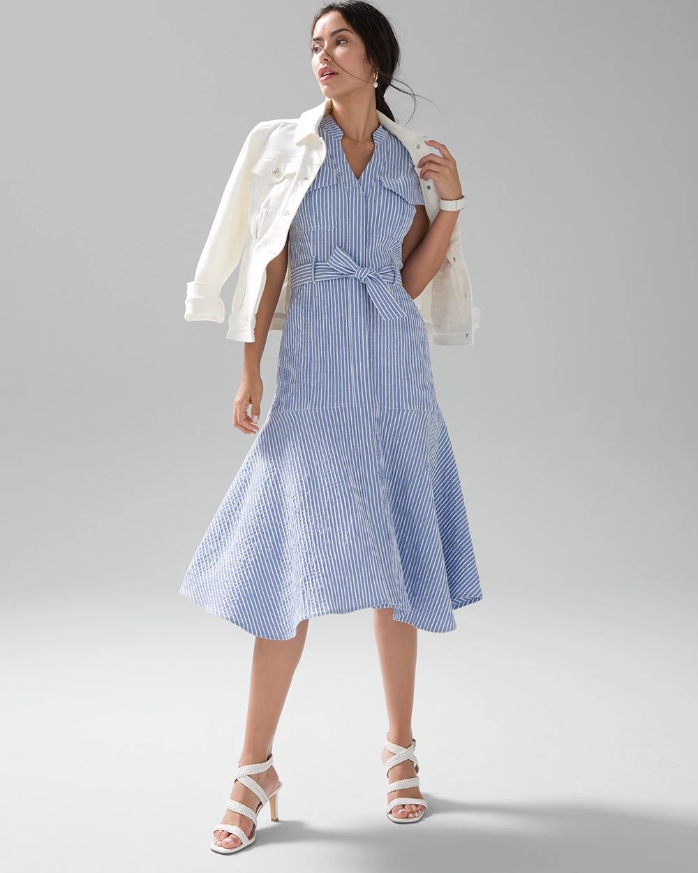 Seersucker Utility Midi Dress