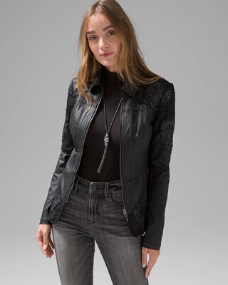Coated Denim & Lace Motorcycle Jacket