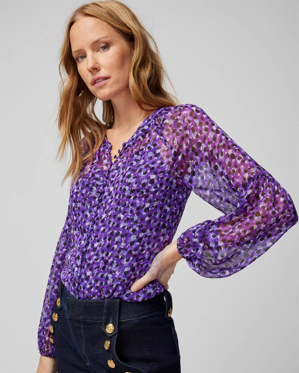 Long Sleeve Button Clip Blouse