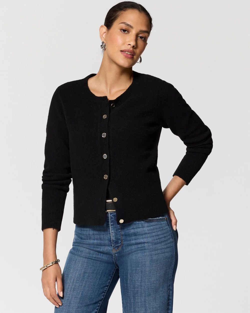 Button-Front Long Sleeve Cardigan