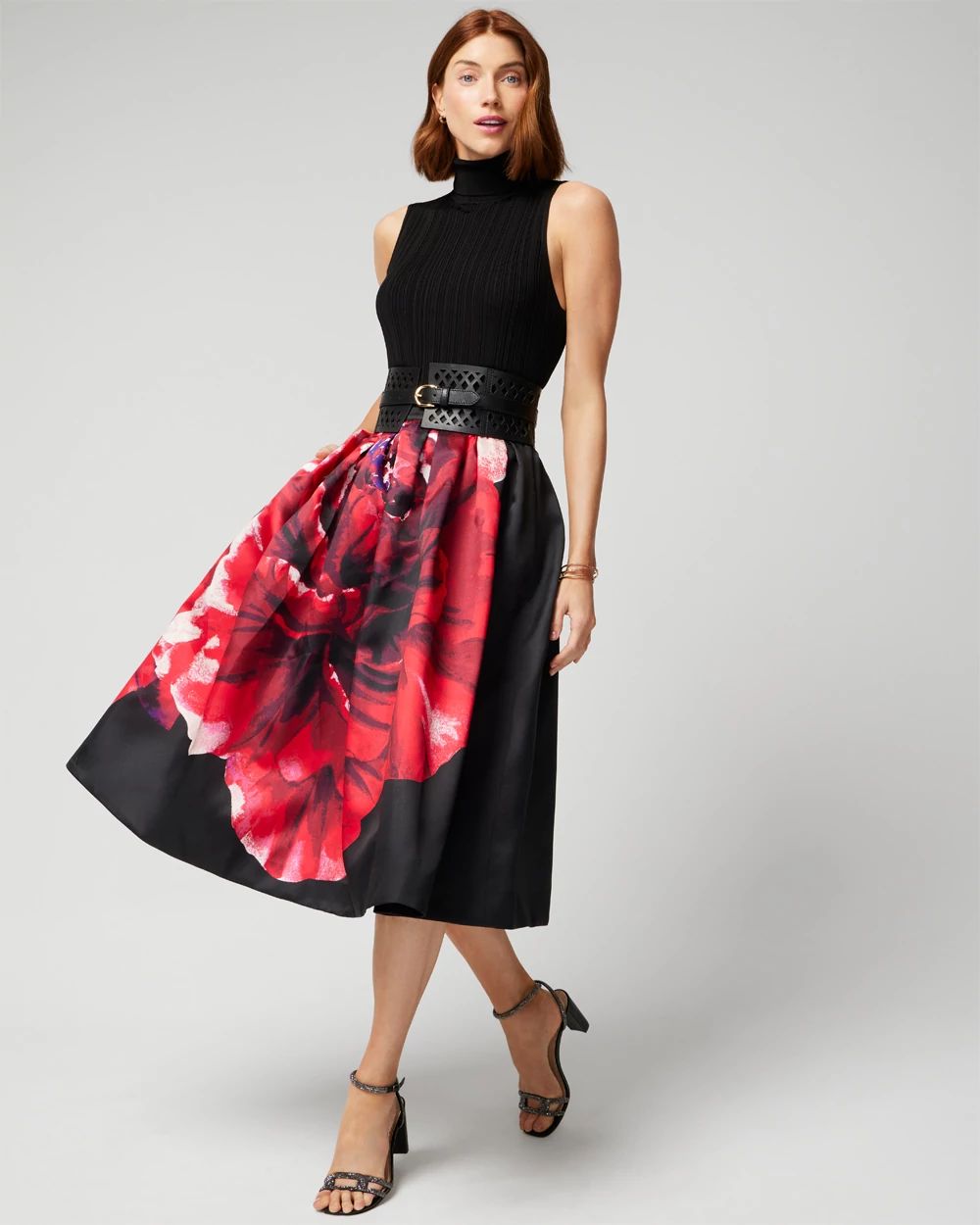 Drama Fit-and-Flare Midi Skirt click to view larger image.