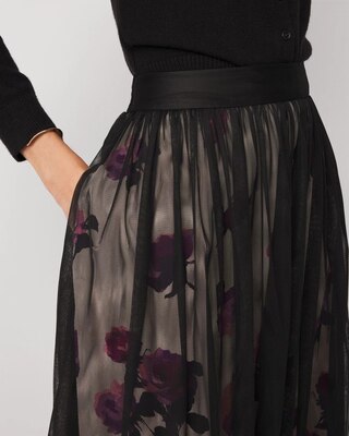 Tulle Overlay Floral Midi Skirt
