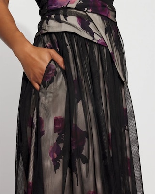 Tulle Overlay Floral Midi Skirt click to view larger image.
