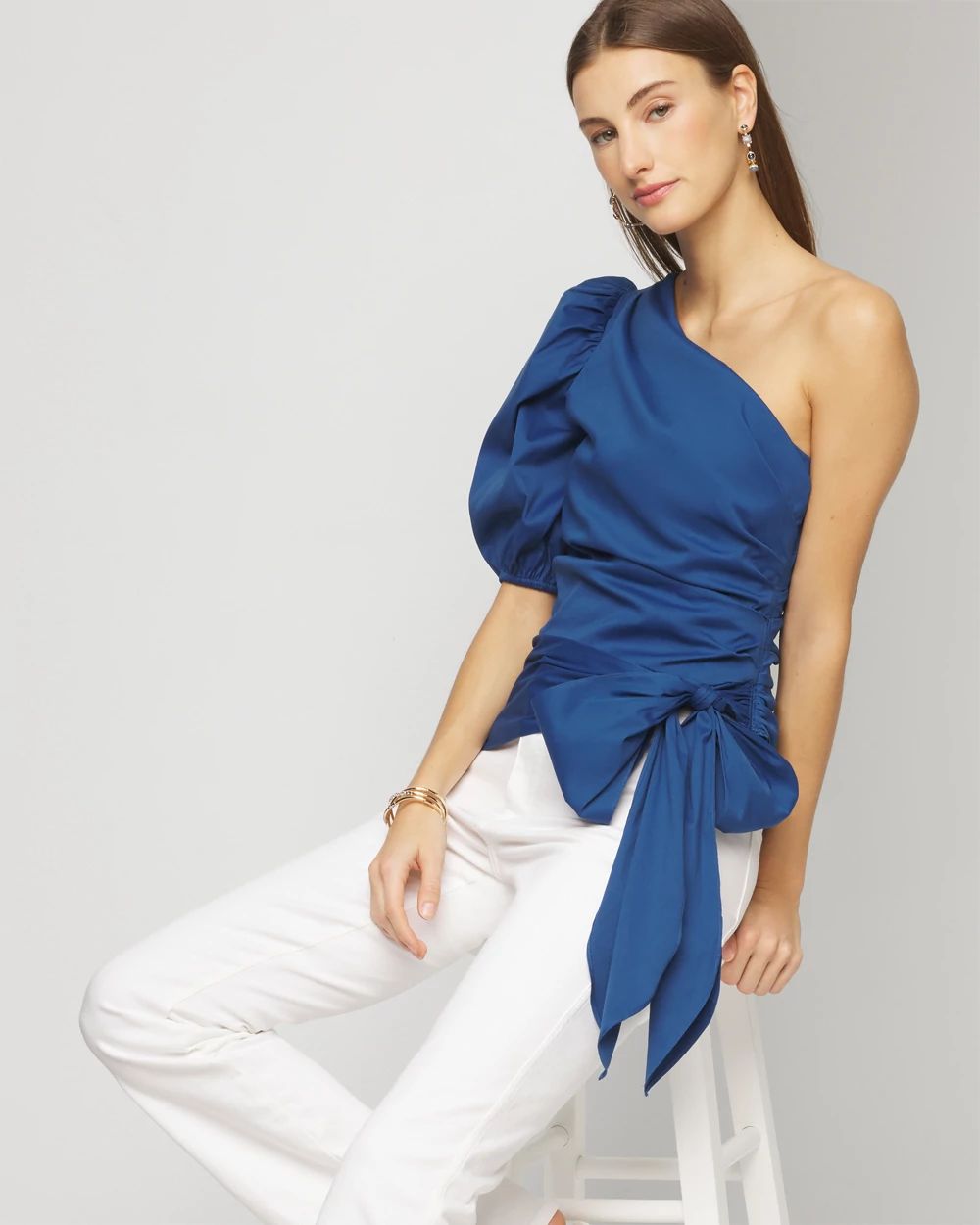One Shoulder Poplin Blouse