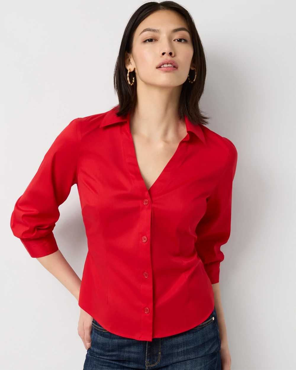 Elbow Sleeve Poplin Shirt