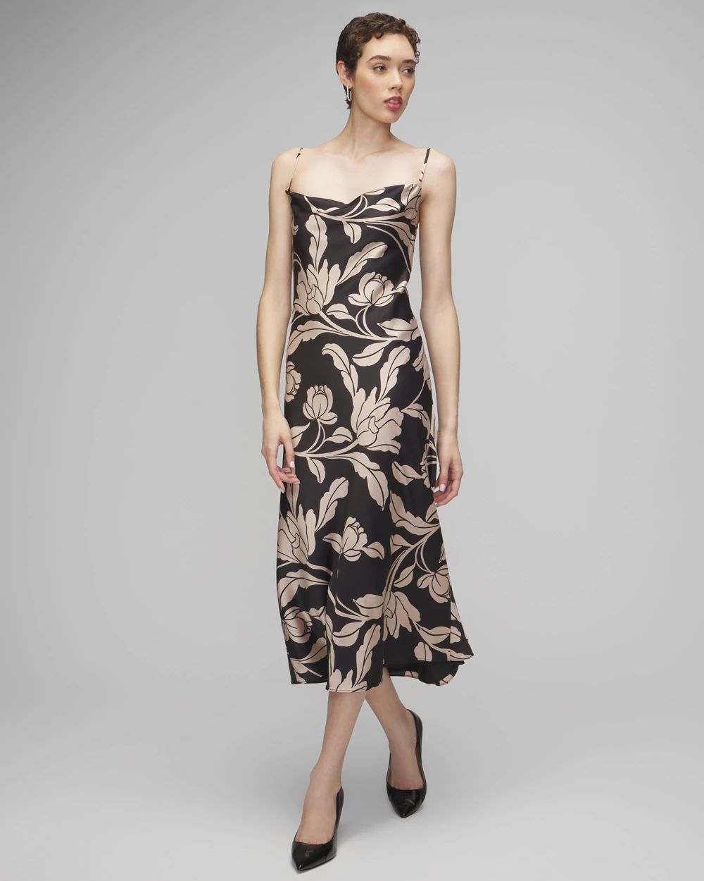Sleeveless Cowl Neck Slip Midi Dress
