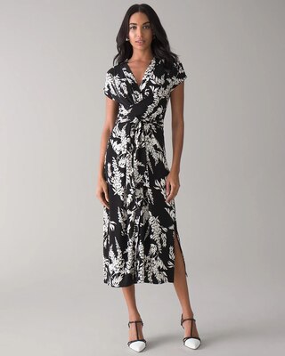 Button-Front Midi Wrap Dress