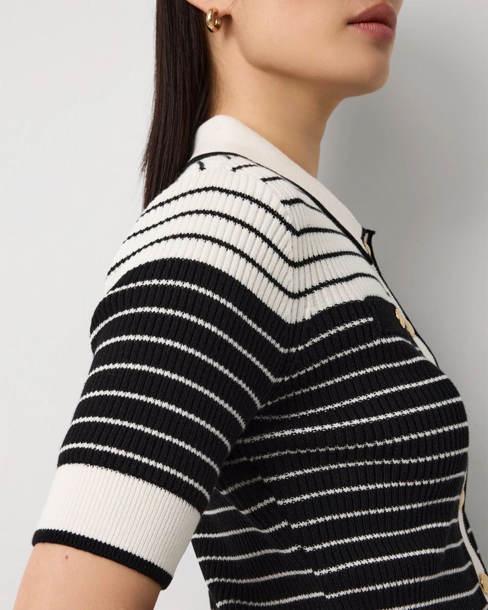Collared Striped Cotton Cardigan click to view larger image.