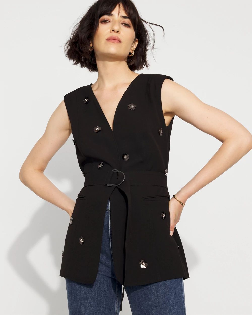 Embellished Crepe Vest
