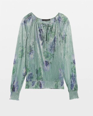 Petite Long Sleeve Metallic Printed Top