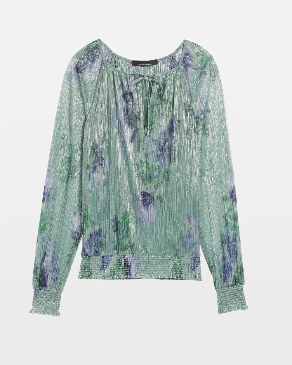 Petite Long Sleeve Metallic Printed Top
