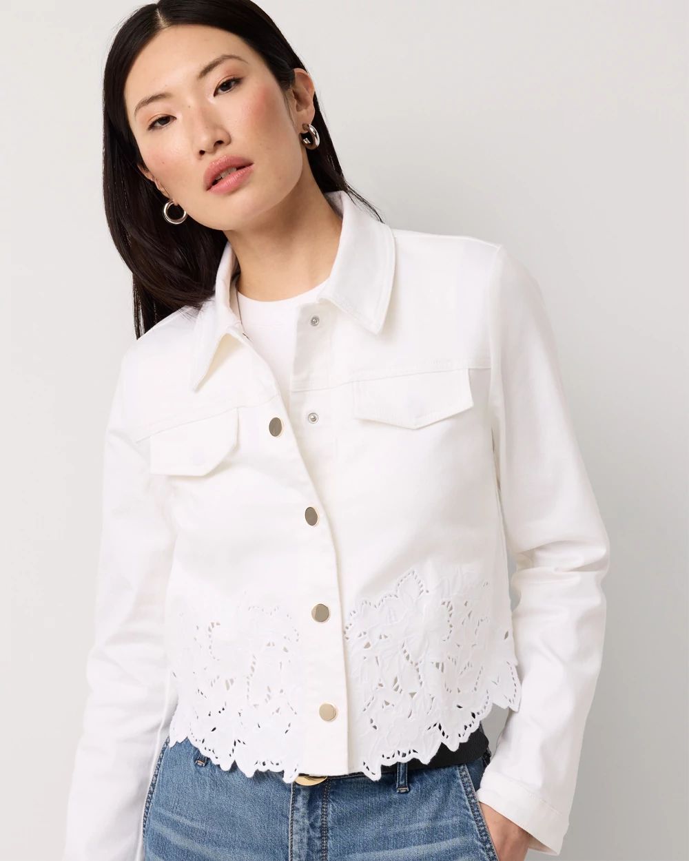 Petite Cutwork Denim Jacket
