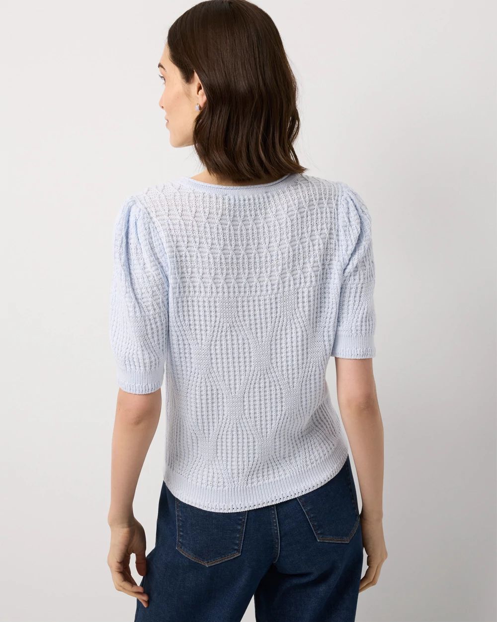 Novelty Stitch Puff Sleeve Pullover