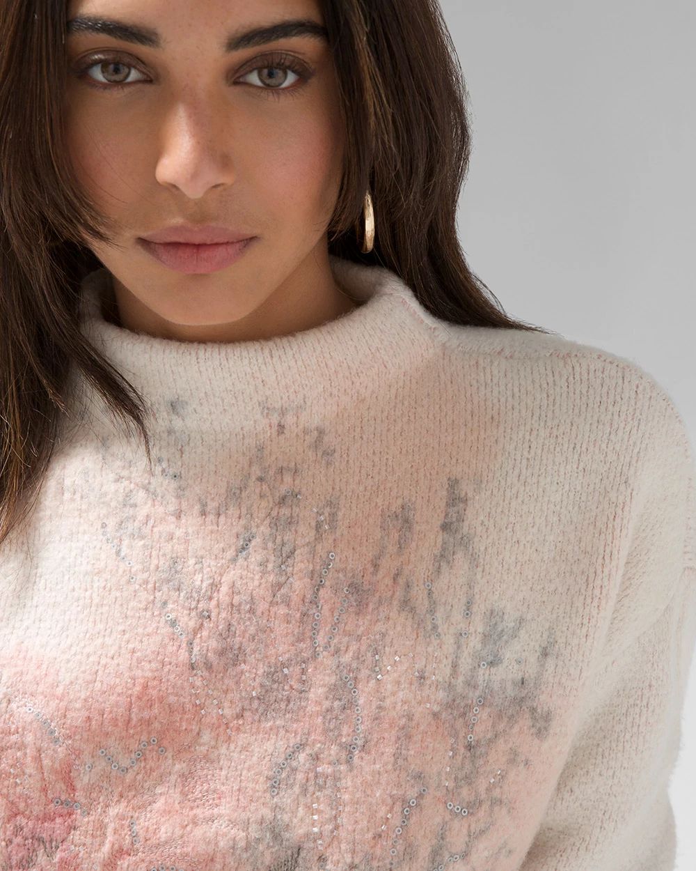 Mock Neck Floral Embellished Sweater