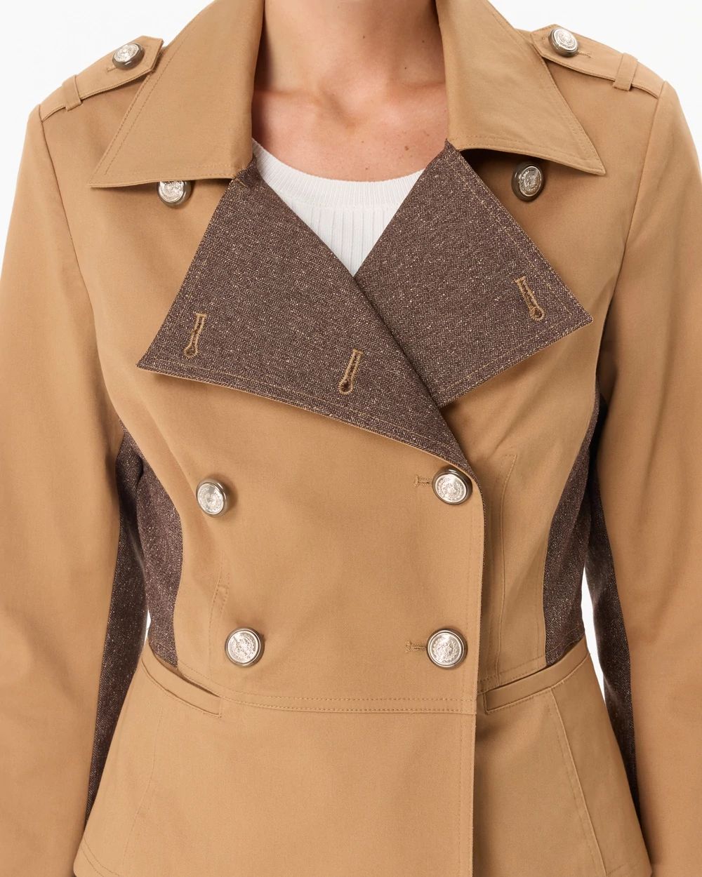 Tweed Detail Trench Jacket click to view larger image.