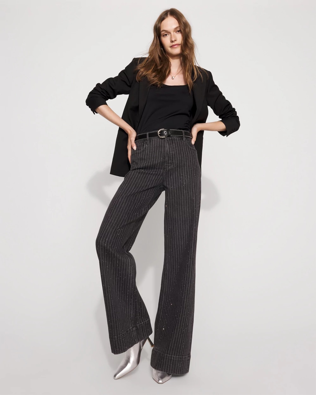 White House Black Market Extra High-rise Heatset Pinstripe Trousers Jeans In Black