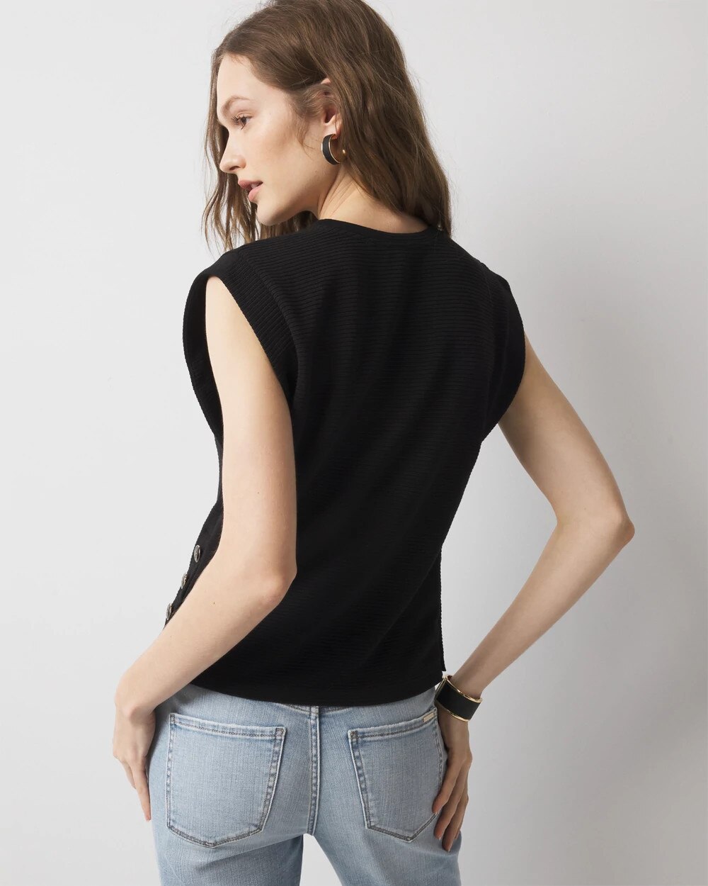 Side-Button Ribbed Crewneck Top - image 4