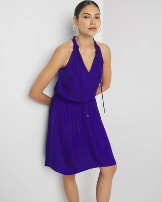 Sleeveless V-Neck Halter Blouson Dress
